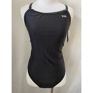 TYR Black Solid Keyhole Back Diamond Fit Medium Coverage Competition Swimsuit